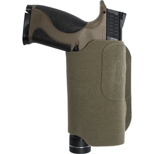 Vertx MPH Full - Universal Holster - Tactigami VTX5100DTNA - Olive green gun holster with a gun inside on a white background