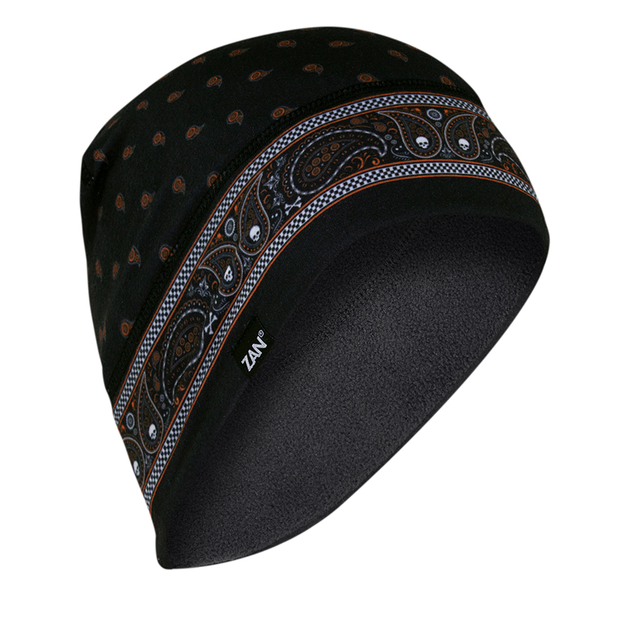 Zan Headgear Helmet Liner/Beanie SportFlex™ - Fleece Lined - Black/Orange