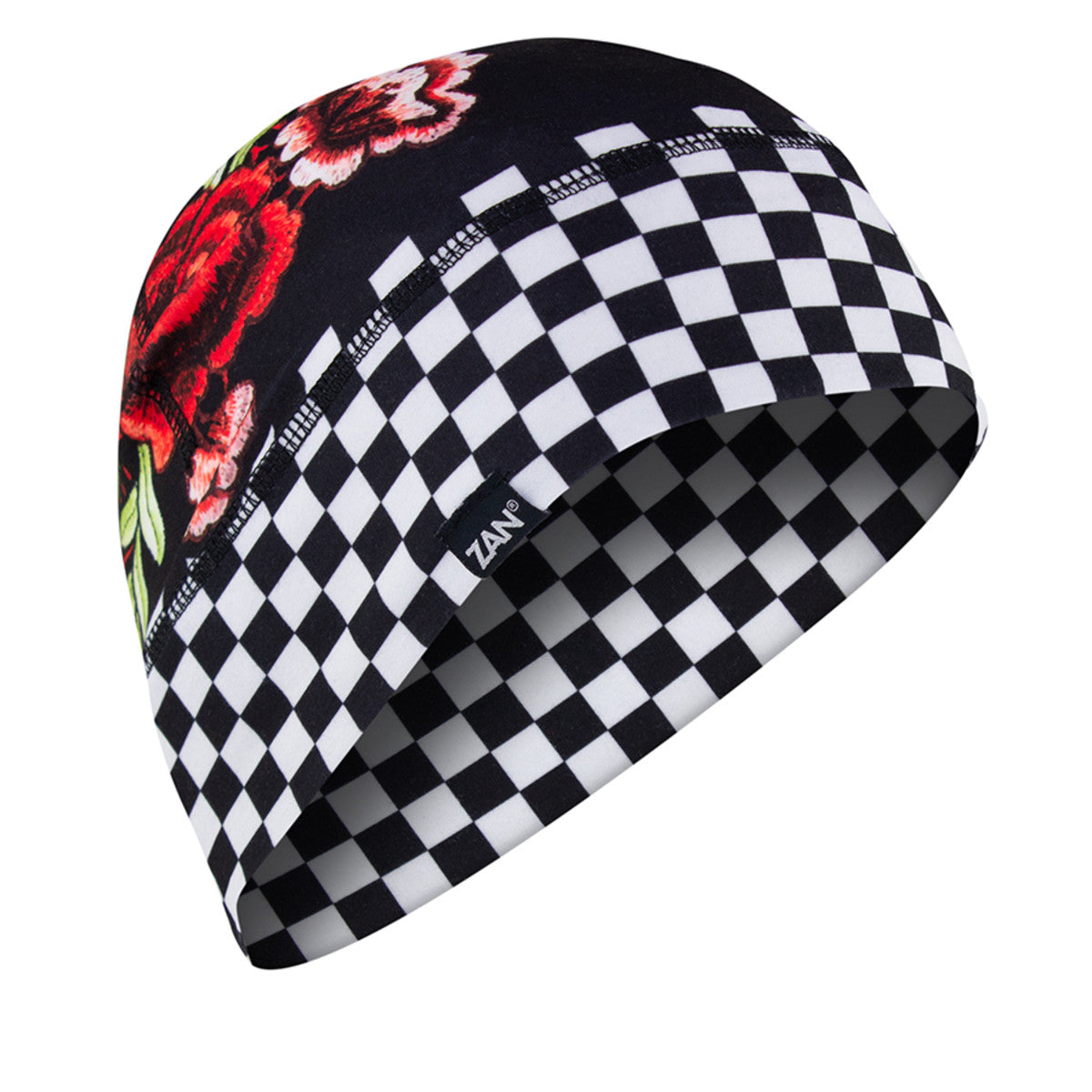 Zan Headgear SportFlex® Helmet Liner/Beanie Skull Cap - Checkered Floral, SportFlex