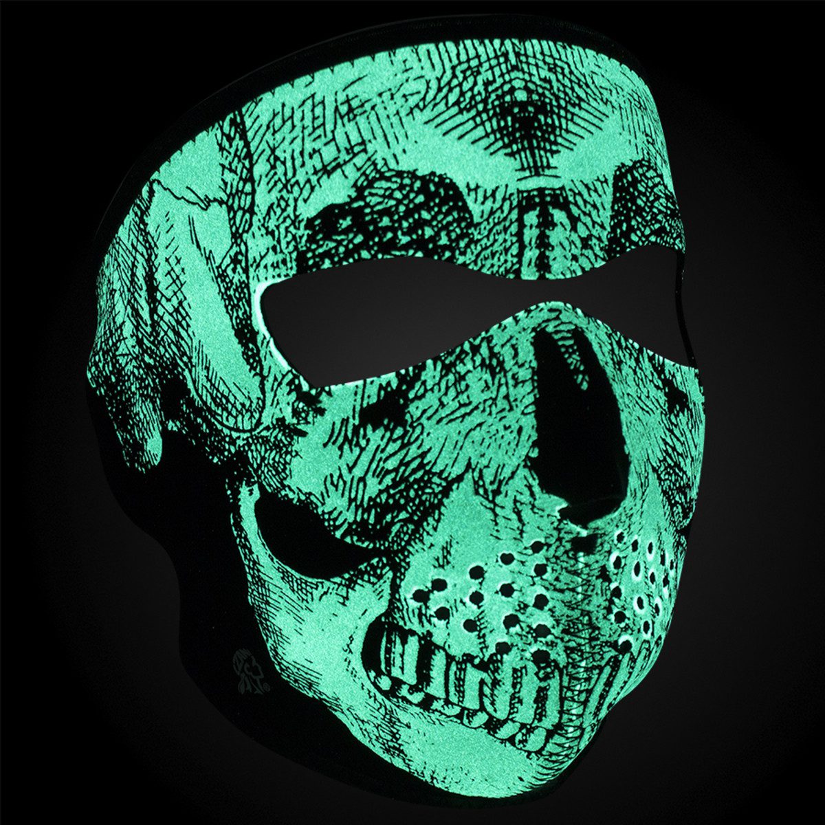 Zan Headgear Neoprene Full Face Mask - Black & White Skull Face Glow in the Dark