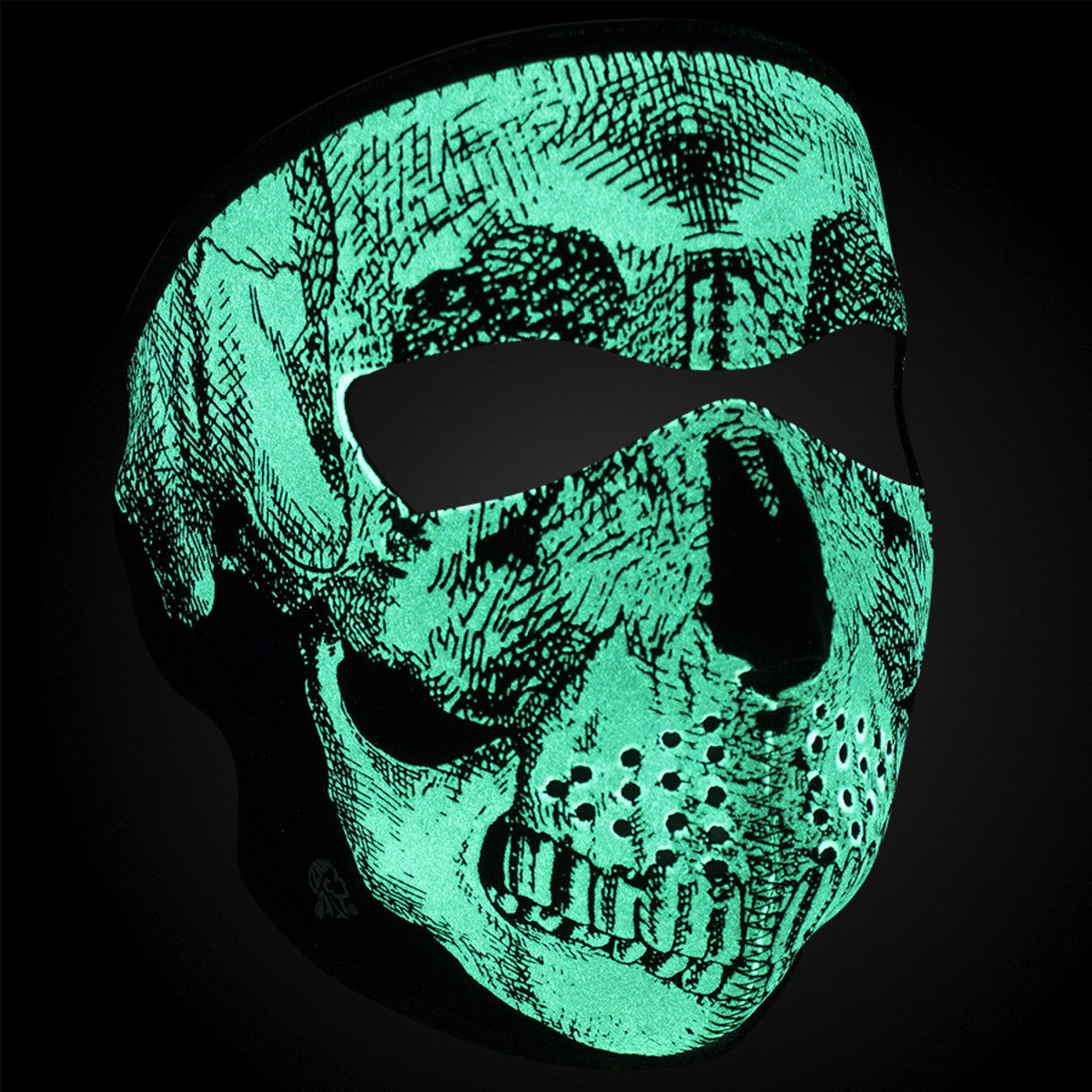 Zan Headgear Neoprene Full Face Mask - Black &amp; White Skull Face Glow in the Dark