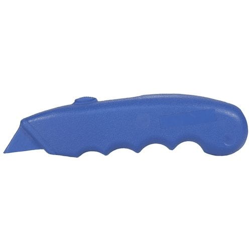 Blue polyurethane box cutter training replica by Ring's BlueGuns, alternate side view