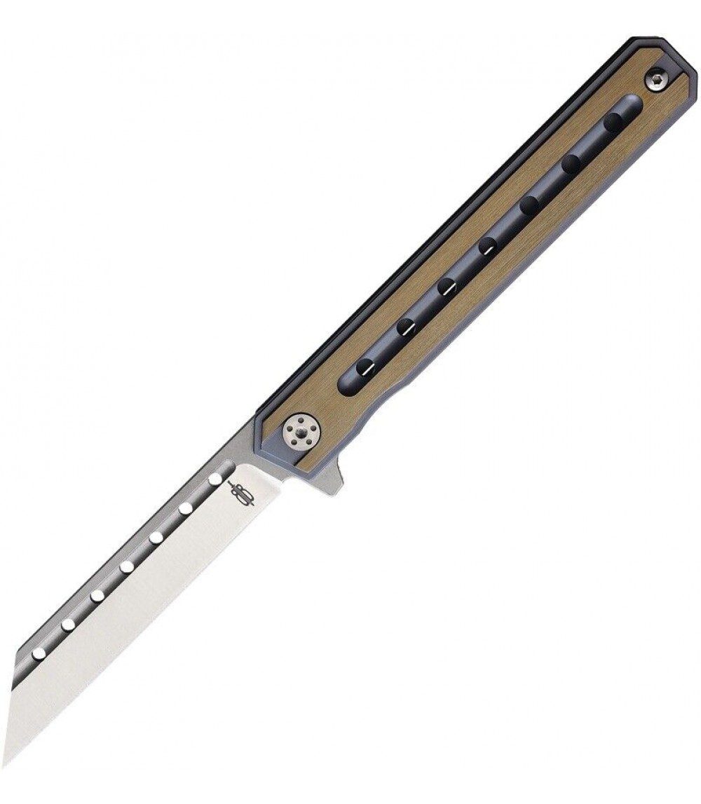 BNB Knives Thunderbird BNB1939B stonewashed D2 steel blade, sheepsfoot profile and plain cutting edge detail