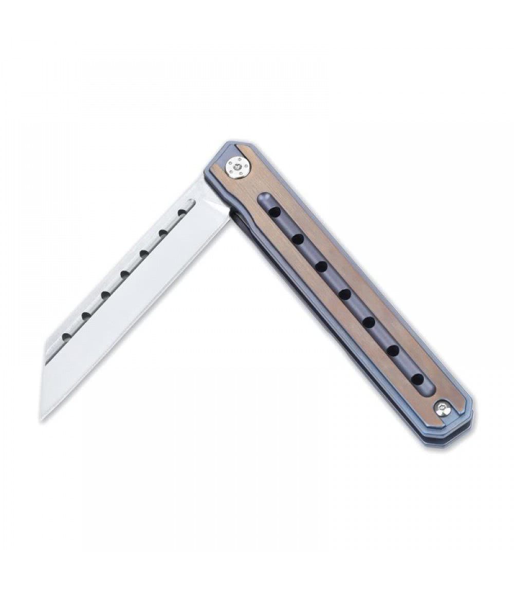BNB Knives Thunderbird BNB1939B skeletonized titanium handle detail, carbon fiber inlay and frame lock visible