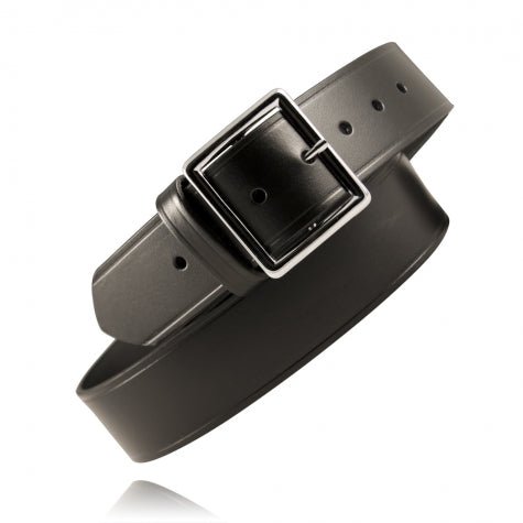 Boston Leather 6605 garrison duty belt 1.75 inch black basketweave leather, nickel garrison buckle front view