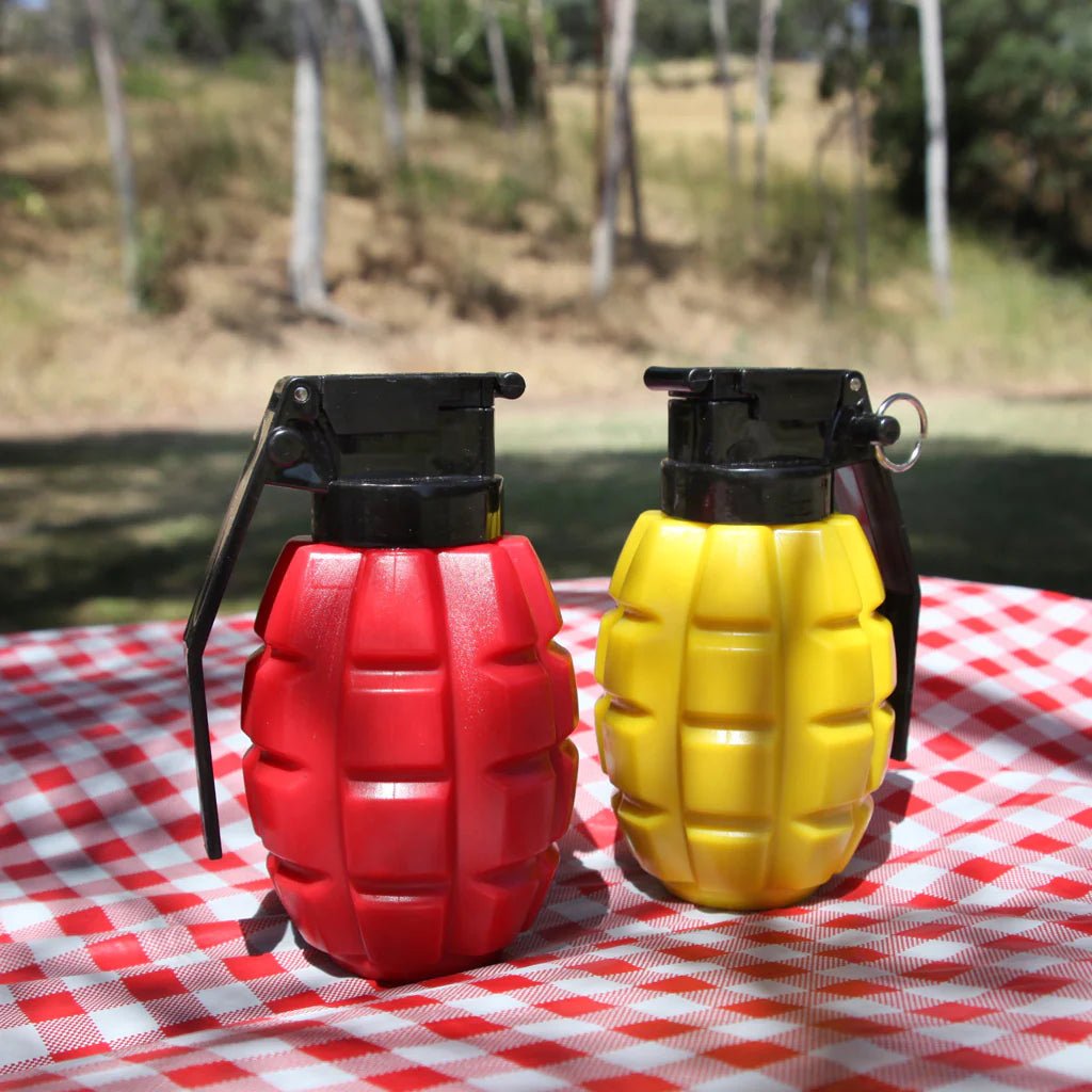 Caliber Gourmet Combat Condiments: Grenade-style Ketchup and Mustard Dispensers - Camping