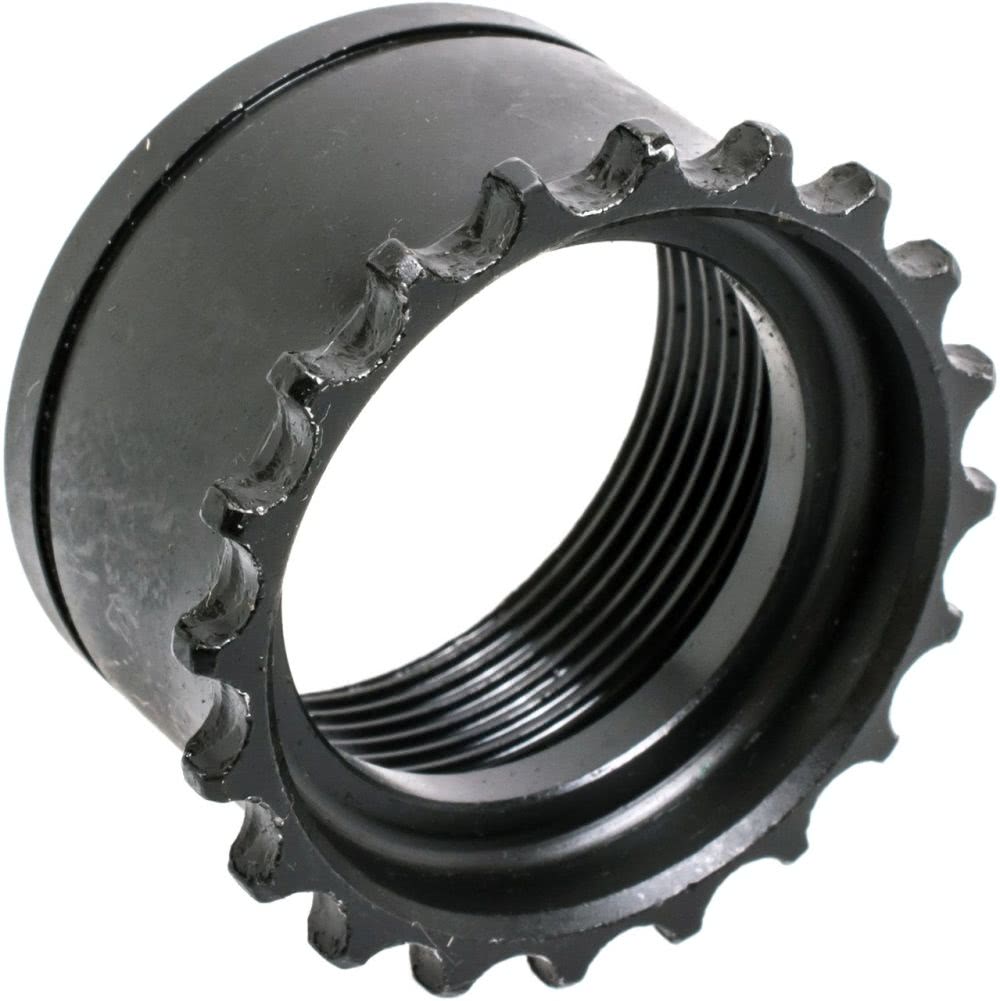 CMMG 55DA296 AR15 mil-spec steel barrel nut, close-up of threaded body and hex wrench profile