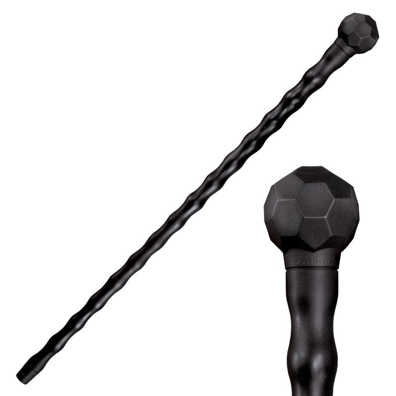 Cold Steel 37 inch African Walking Stick full length, undulating black polypropylene shaft and knob head