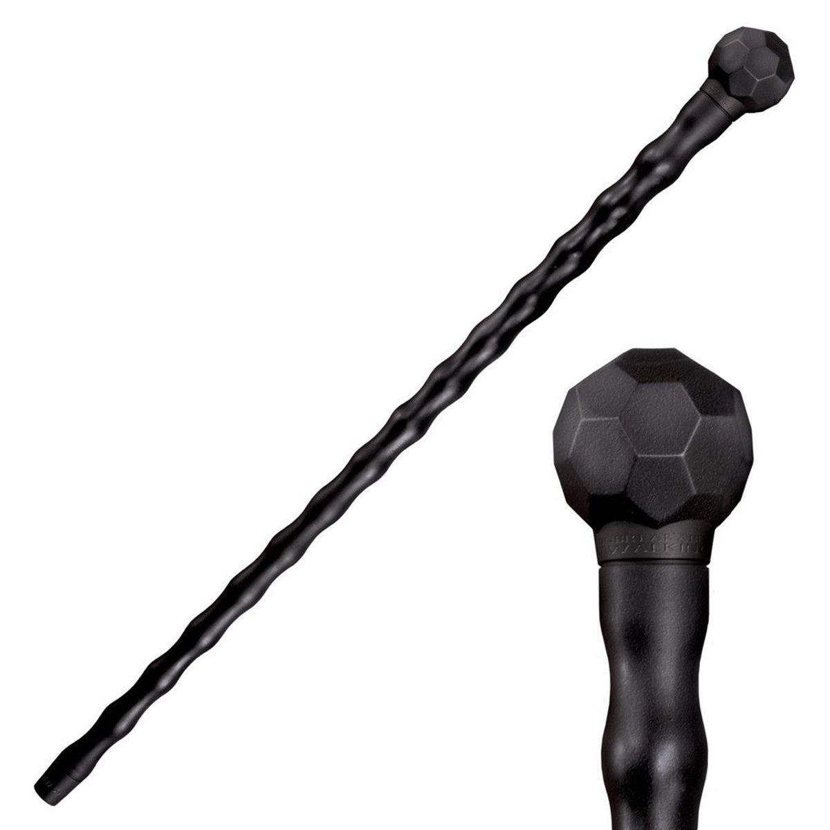 Cold Steel 37 inch African Walking Stick full length, undulating black polypropylene shaft and knob head