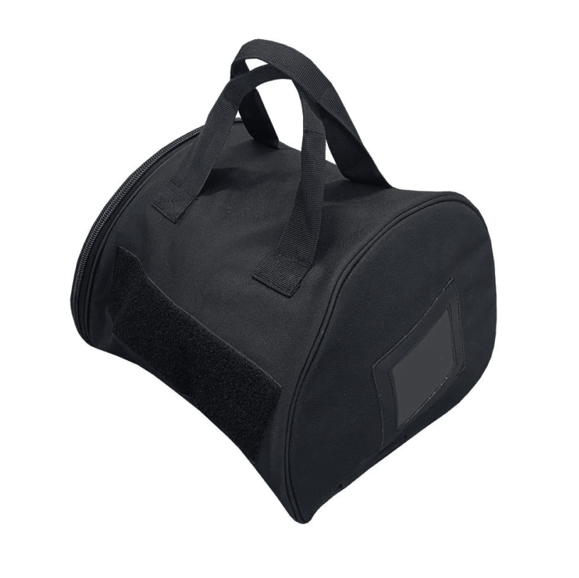 Damascus Gear DBH Riot Control Helmet Bag in black, front view with Mission Assault logo patch and heavy-duty zipper