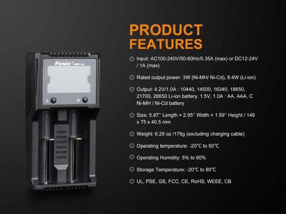 Fenix ARE-A2 Dual Channel Battery Smart Charger - Tactical &amp; Duty Gear