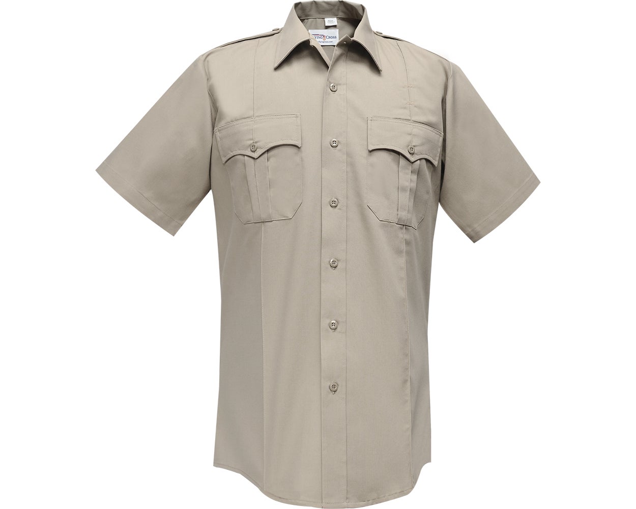 Flying Cross Command 100% Polyester Men's Short Sleeve Uniform Shirt with Zipper 85R77Z/87R78Z - Silver Tan, 21-21.5