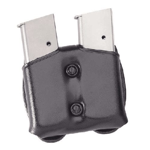 Galco Gunleather Cop Double Magazine Case CDM front view in black steerhide holding two magazines