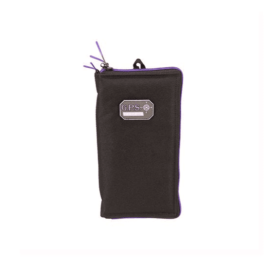 G Outdoors GPS-1265PS pistol sleeve large in purple nylon with locking zipper, front view