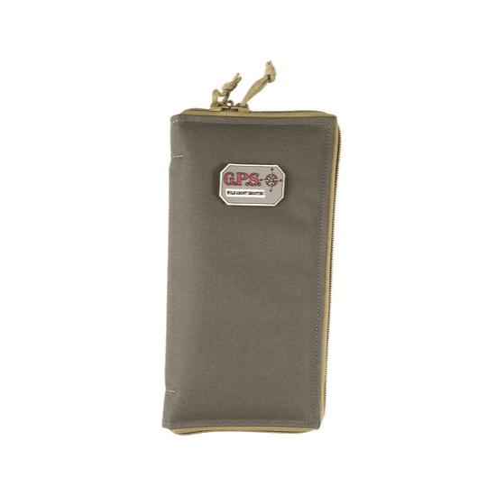 G Outdoors GPS-1265PS pistol sleeve large in rifle green and khaki, front view with locking zipper