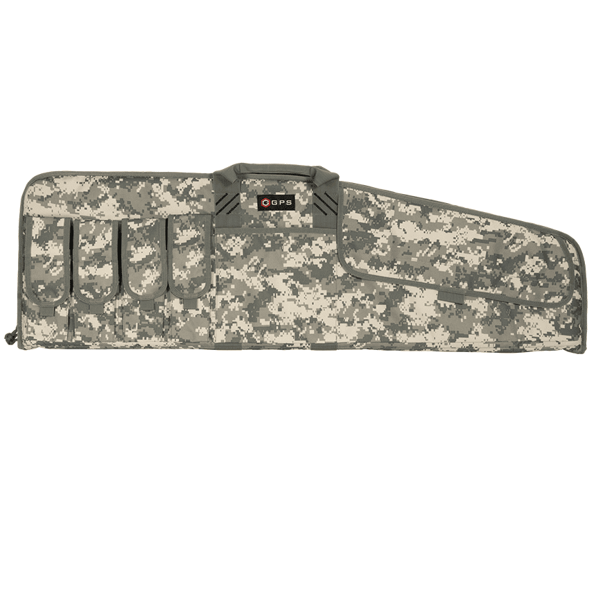 GPS Outdoors SRC42 42-inch single rifle case in gray digital camo, soft padded gun bag front view