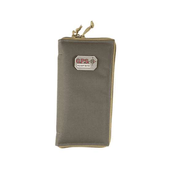 G Outdoors GPS-1265PS pistol sleeve large in rifle green and khaki, front view with locking zipper