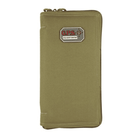 G Outdoors GPS-1265PS pistol sleeve large in tan nylon with locking zipper, front view