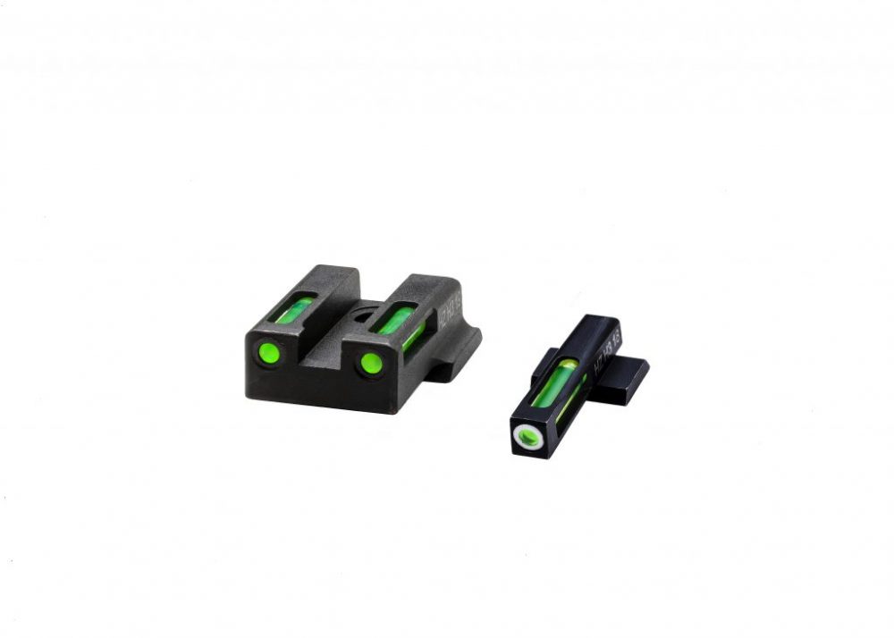 HIVIZ Shooting Systems LiteWave H3 Tritium/Litepipe Sight Set for S&amp;W 9EZ Shield – White-Green Front/Green Rear -