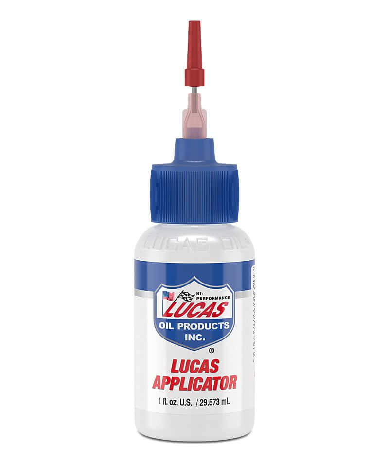 Lucas Oil 1 oz applicator bottle 10879 with needle tip, front view on white background