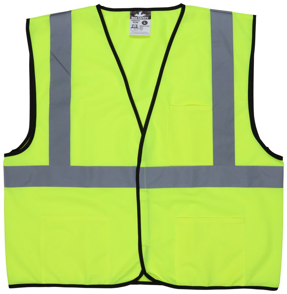 MCR Safety Class 2 Solid Lime Safety Vest - Traffic Vests