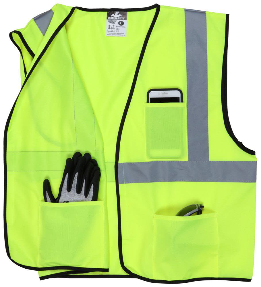 MCR Safety Class 2 Solid Lime Safety Vest - Traffic Vests