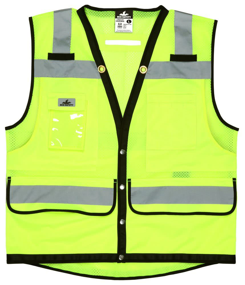 MCR Safety Class 2 Lime Premium Surveyor Safety Vest - Size XL - Tactical Vests