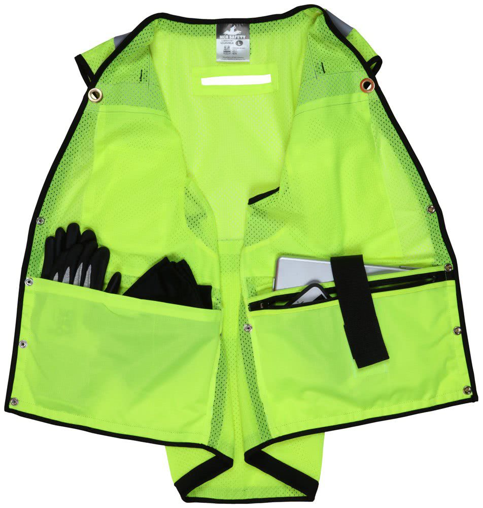 MCR Safety Class 2 Lime Premium Surveyor Safety Vest - Size XL - Tactical Vests