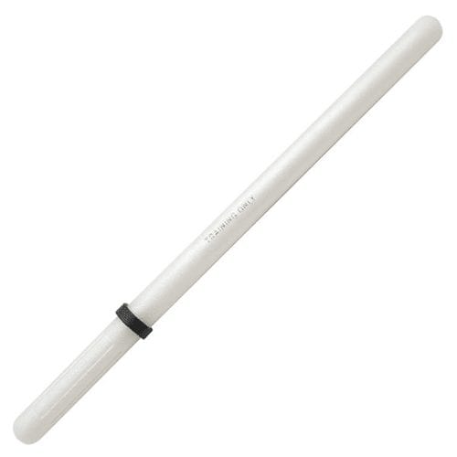 Angled view of Monadnock 5105 white foam training baton with black grip ring and Training Only marking