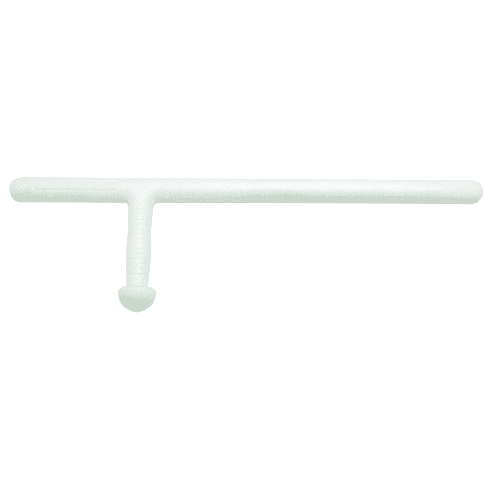 Full-length side view of the white foam Monadnock PR-24 training baton with textured handle and rounded knob