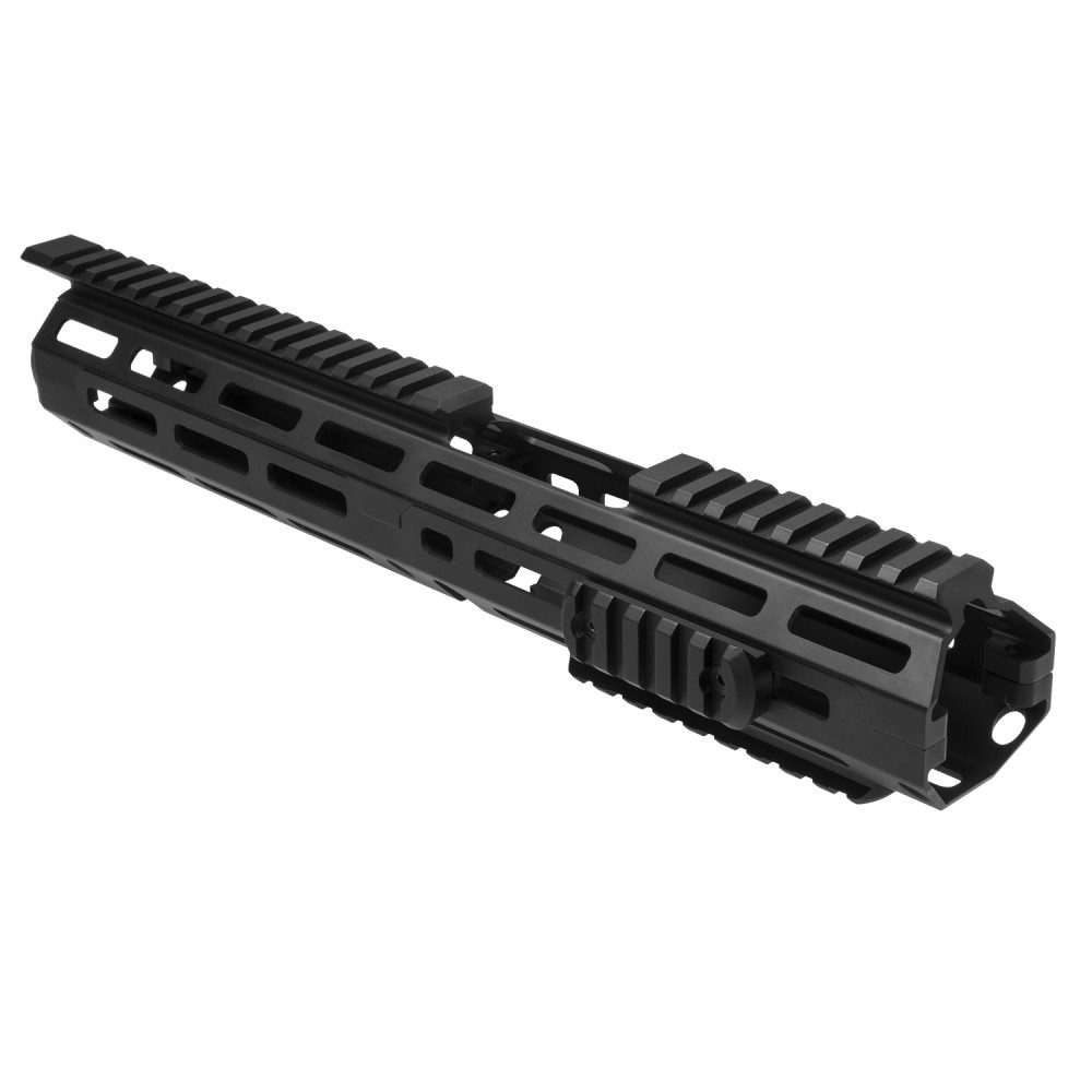 NcSTAR VMARMLCE M-LOK carbine extended handguard in black hard-anodized aluminum, angled view