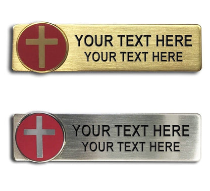 Personalized Engraved Name Badge with Cross Logo - Nameplates