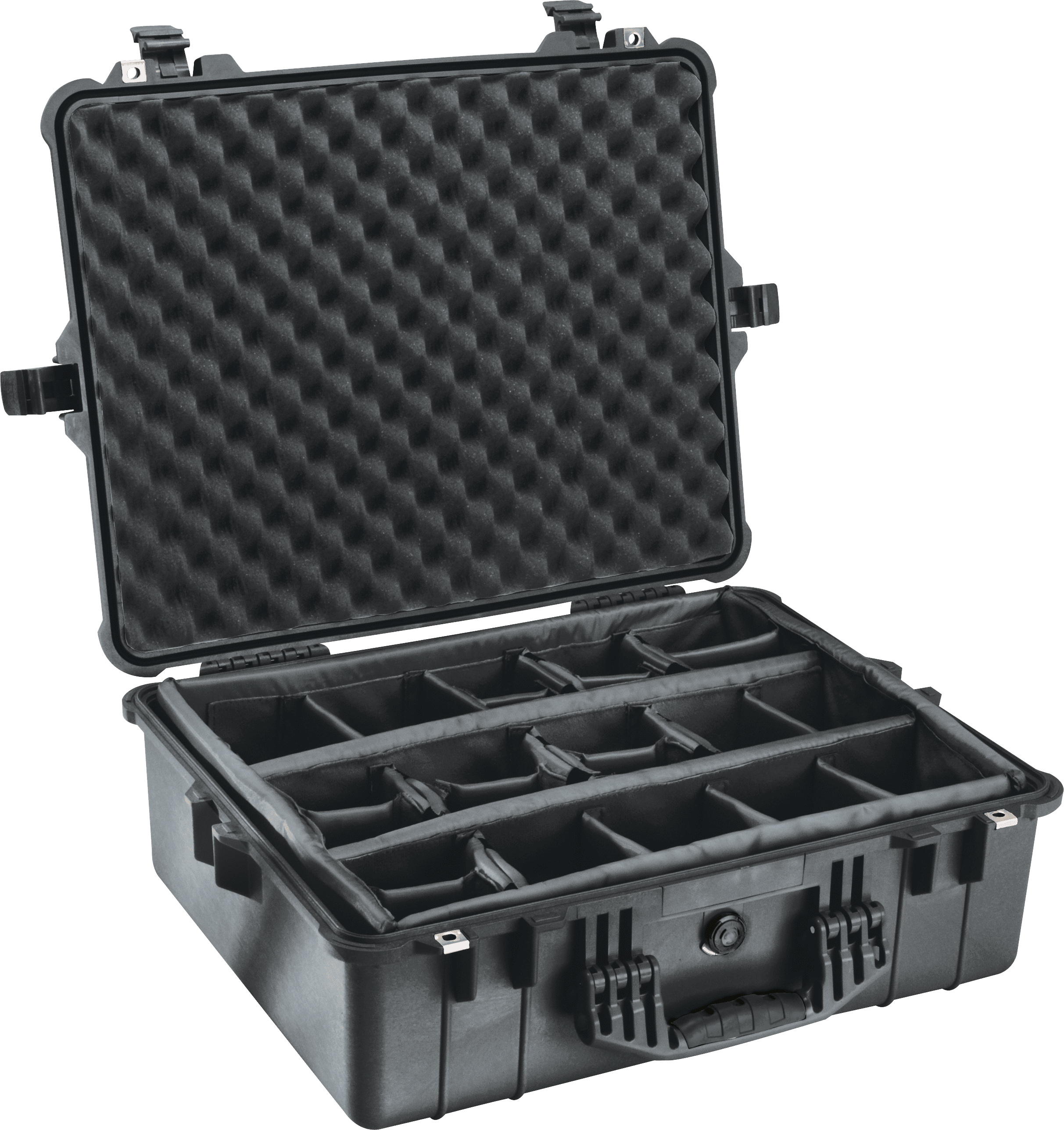 Pelican 1600 Protector Case in Black with padded dividers interior configuration model 1600-004-110