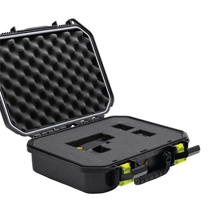 Plano 20600 TASER case open in black, interior cavity showing foam depth and angled lid view