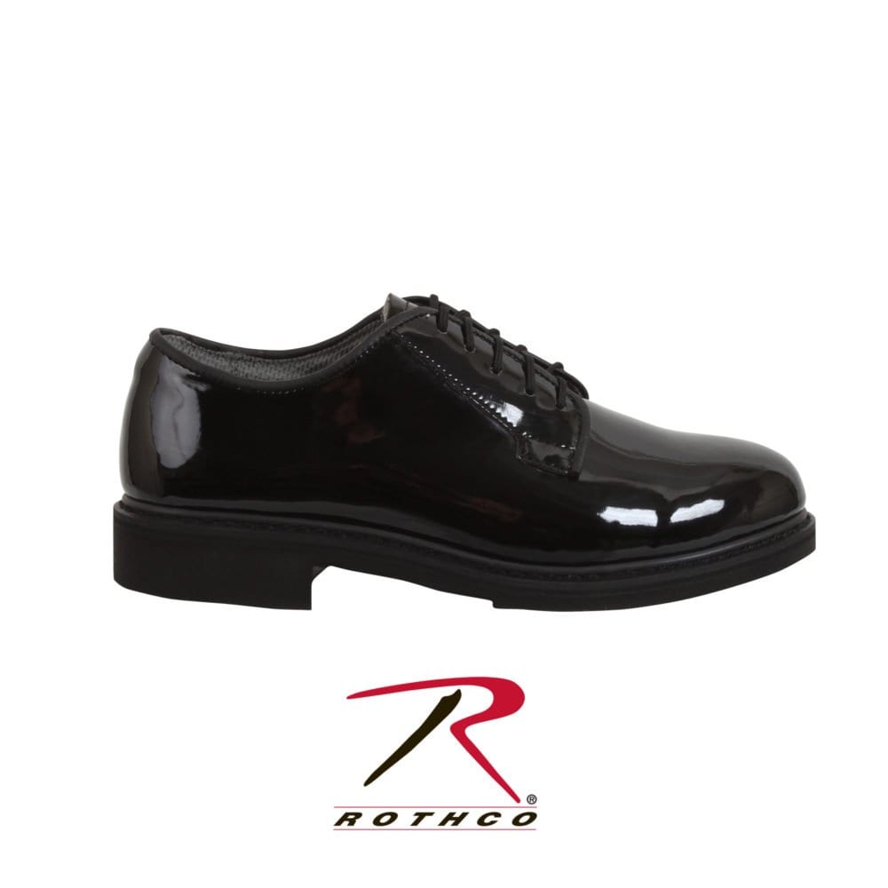 Side profile of Rothco 5055 black hi-gloss Oxford dress shoe