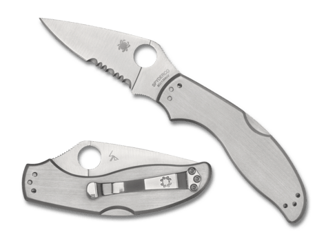 Spyderco UpTern lock back knife C261PS, open view showing leaf shaped blade and edge
