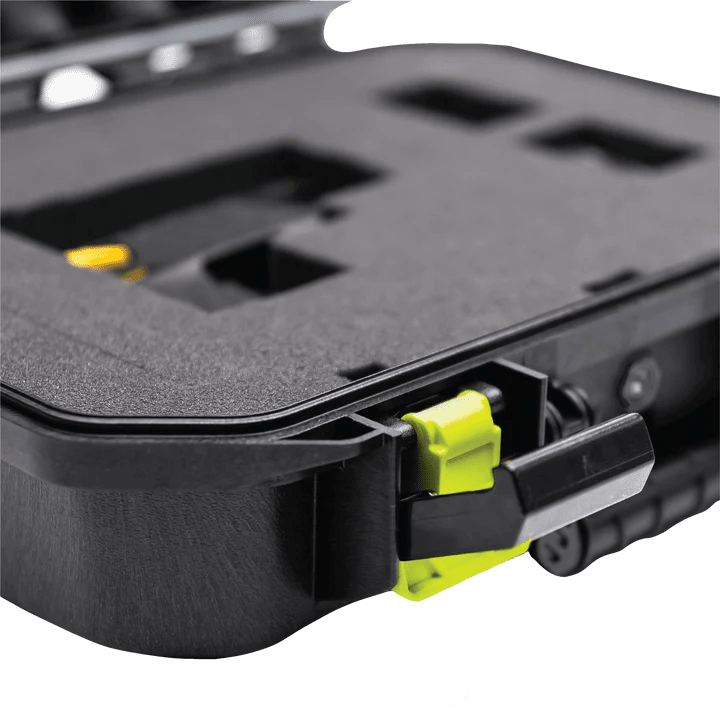 Plano 20600 TASER hard case in black, rear view showing case back and hinge hardware