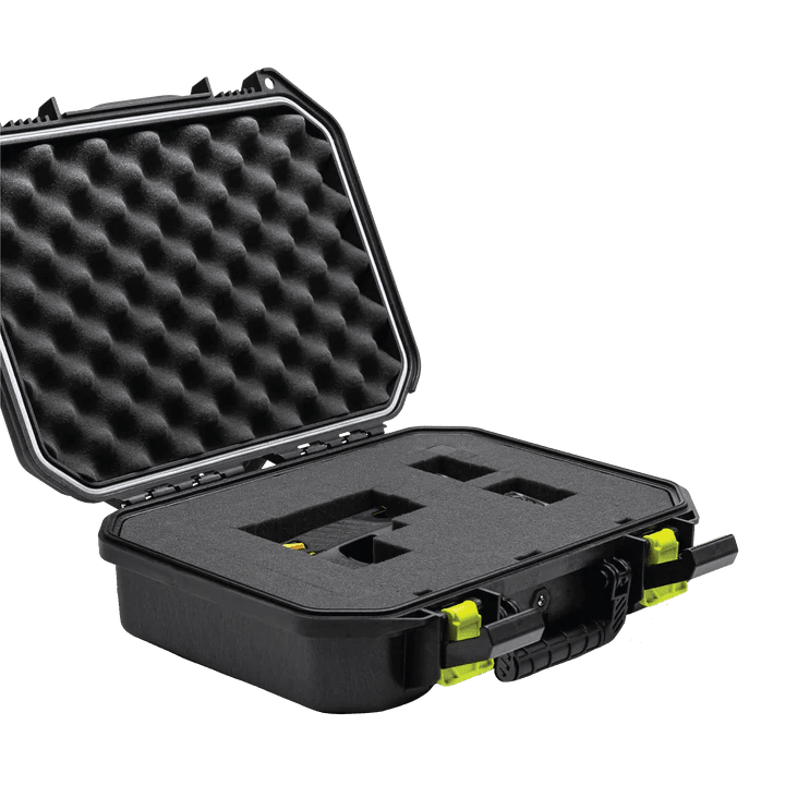 Plano 20600 TASER case open in black, interior cavity showing foam depth and angled lid view