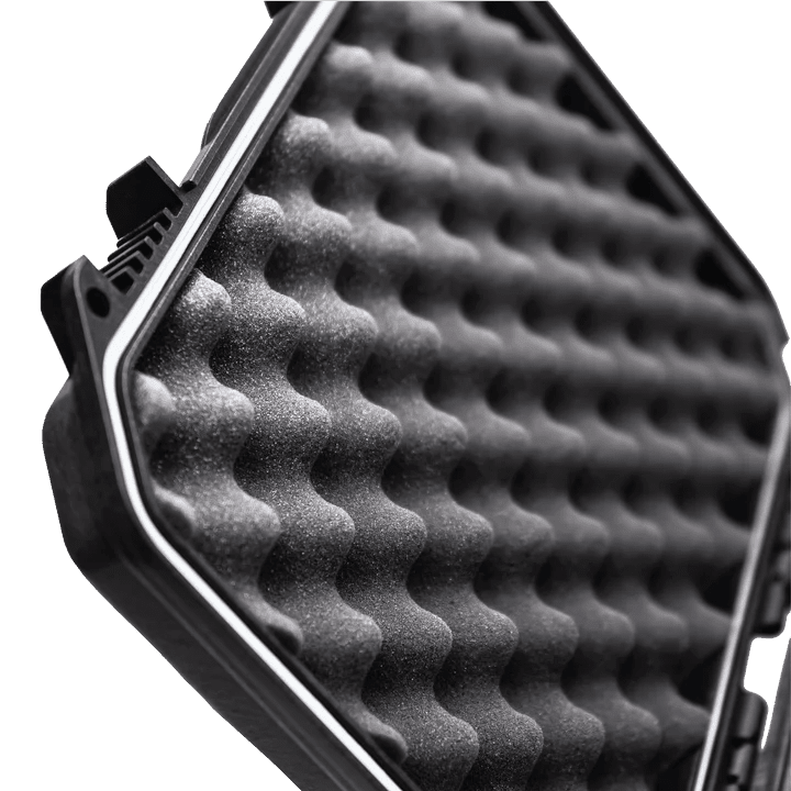 Plano 20600 TASER hard case in black, overhead view of case lid and carry handle