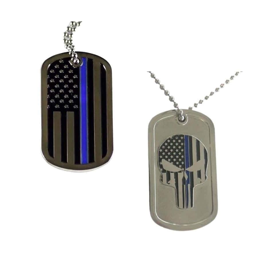 Thin Blue Line Flag or Skull Dog Tag - Clothing & Accessories