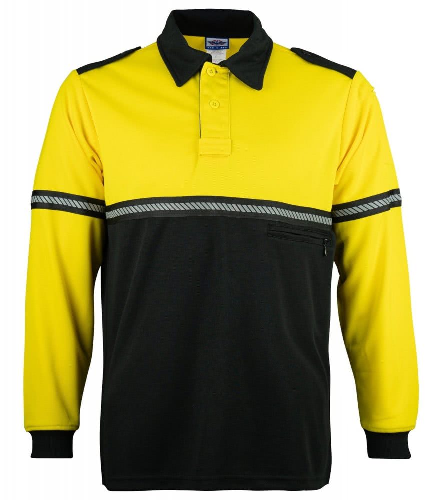 Two-Tone Long Sleeve Bike Patrol Uniform Polo Shirt with Reflective Hash Stripes - Bike Patrol Clothing