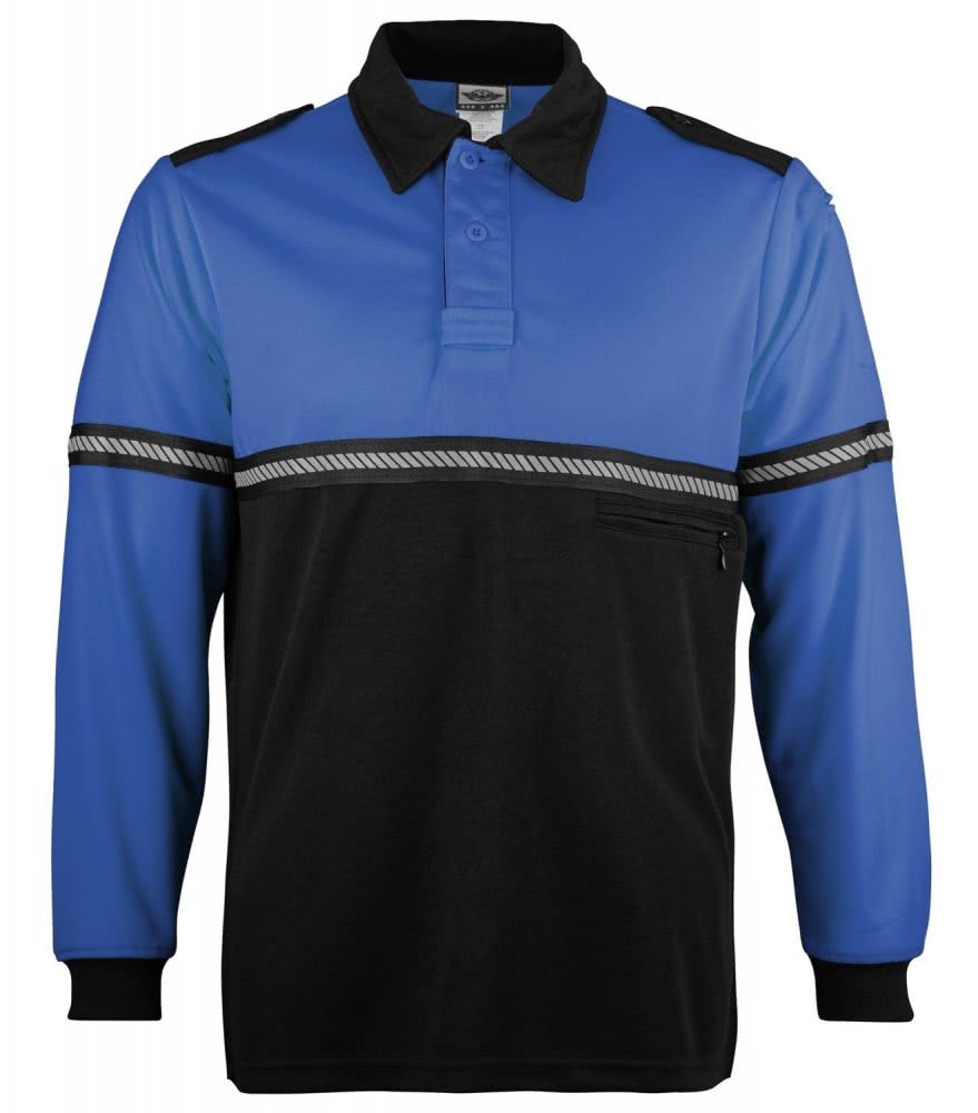 Two-Tone Long Sleeve Bike Patrol Uniform Polo Shirt with Reflective Hash Stripes - Bike Patrol Clothing