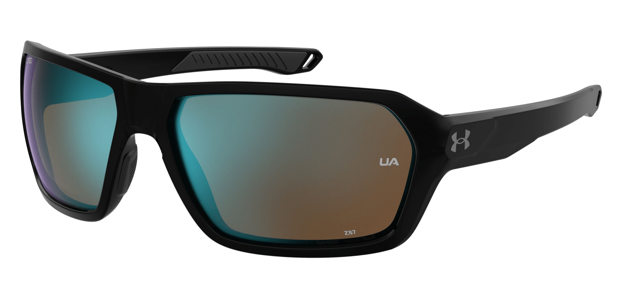 Under Armour UA Recon ANSI Z87.1 shiny black frame, temple arm with UA logo detail