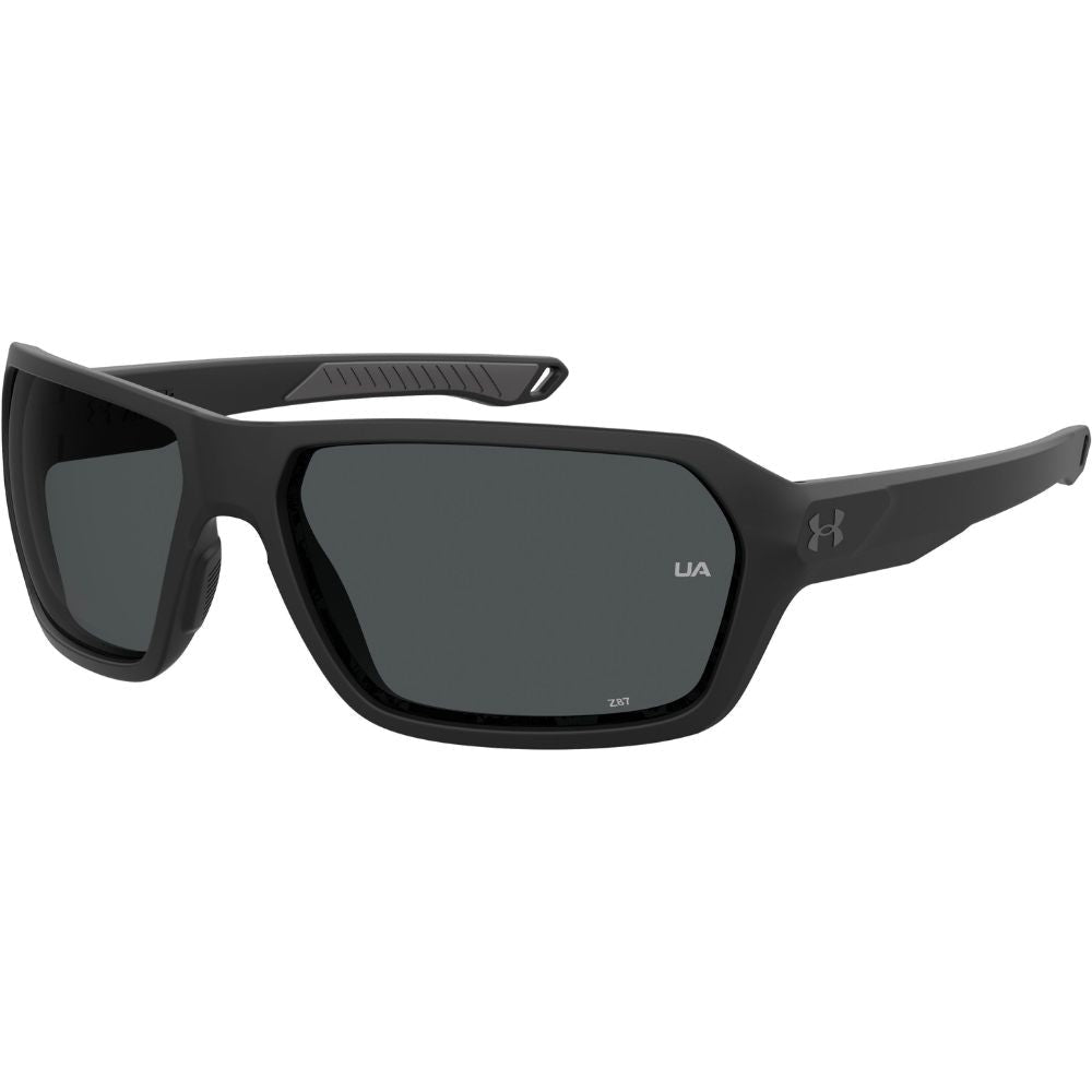Under Armour UA Recon ANSI Z87.1 shiny black sport sunglasses, three-quarter angle view