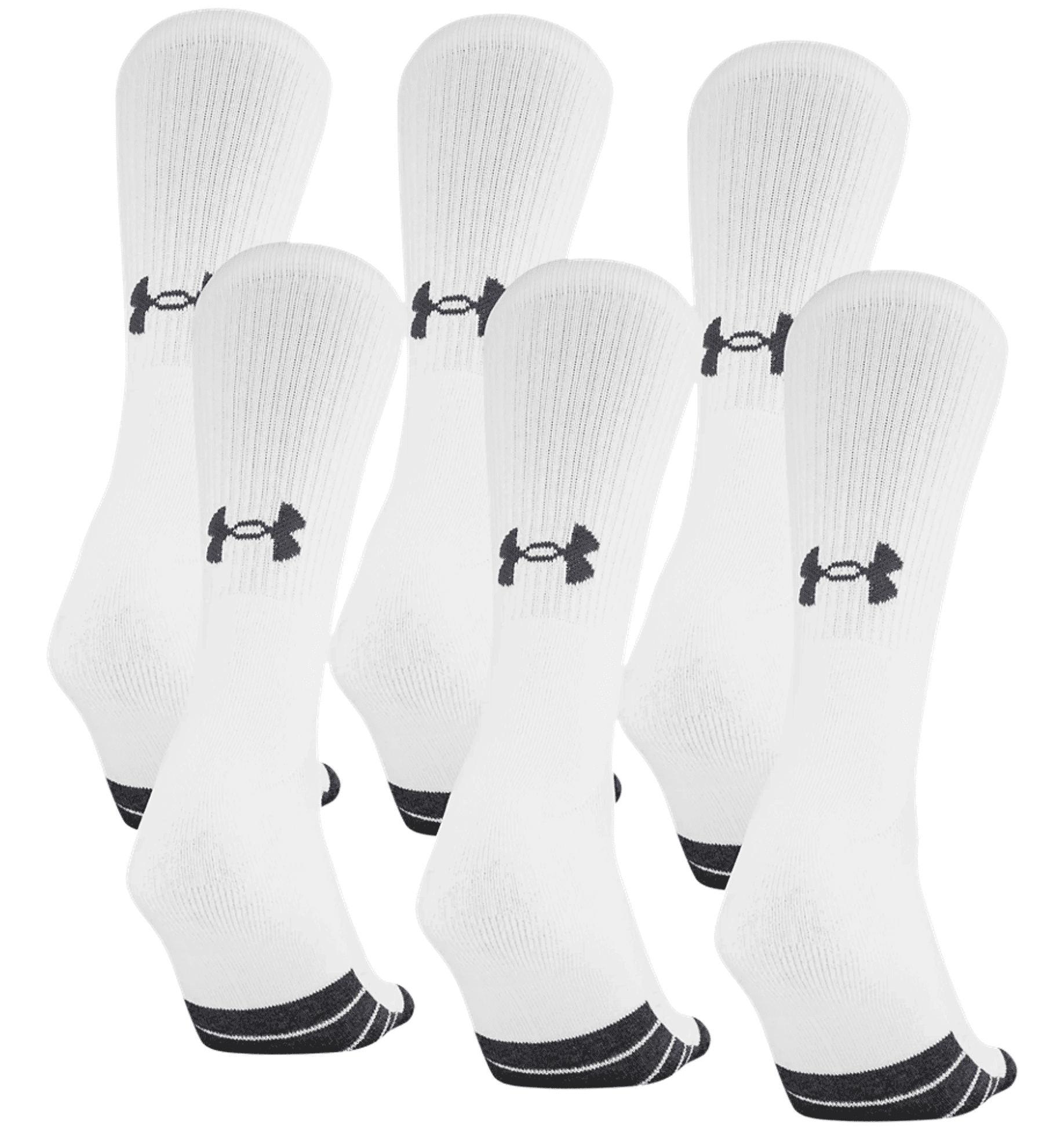 Under Armour Unisex UA Performance Tech Crew 6-Pack Socks - White, L
