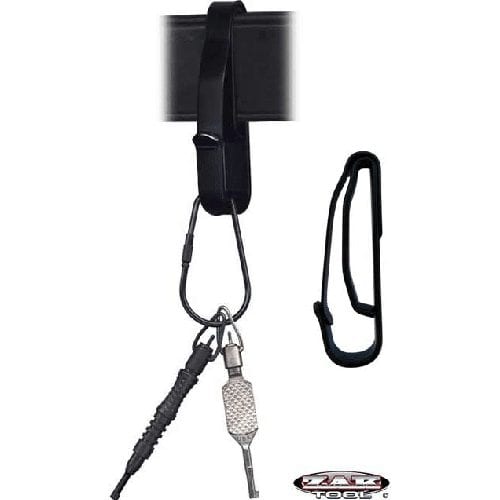 Zak Tool ZT55 key ring holder on a black duty belt holding keys, plus a side profile