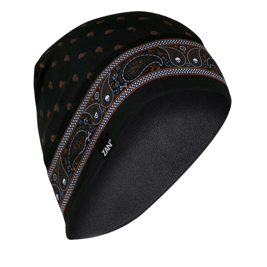 Zan Headgear Helmet Liner/Beanie SportFlex™ - Fleece Lined - Black/Orange