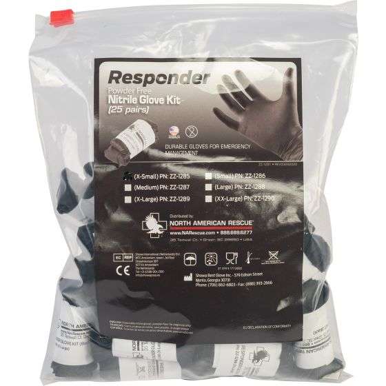 North American Rescue Responder Black Nitrile Gloves - Pack of 25 - Examination Gloves