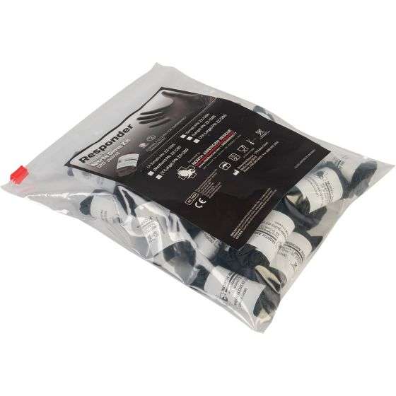 North American Rescue Responder Black Nitrile Gloves - Pack of 25 - Examination Gloves